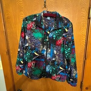 Vintage Koret retro Electric Blue & Green Jogging Jacket with Artistic Pattern